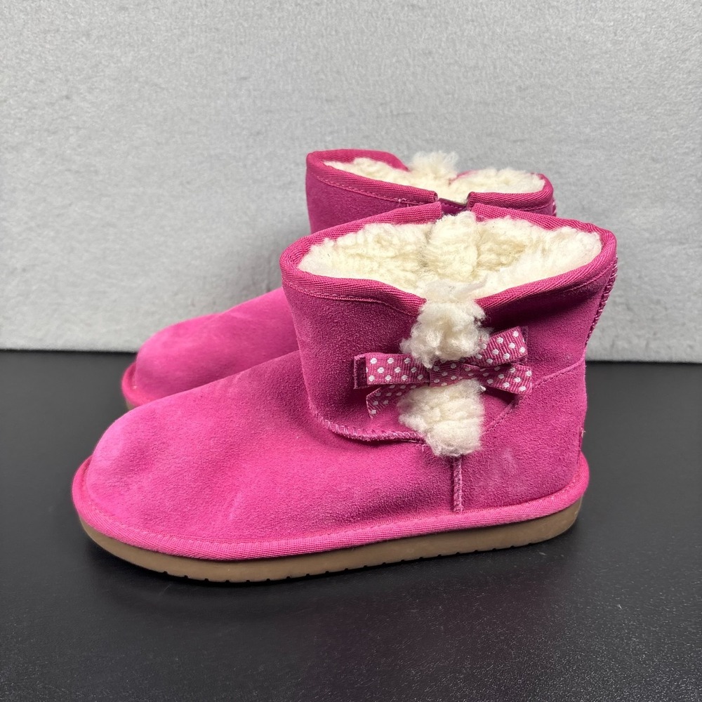 Koolaburra UGG Victoria Mini Dots Bow Boots Raspberry Pink Suede Kids Size 2Y